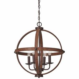 Stone & ☛ Beam Lustre sphérique rustique avec ampoule Bronze huilé Finition bois 57,1 cm