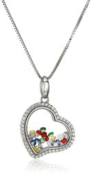 Sterling Silver Floating Multicolor Cubic Zirconia Heart Pendant Necklace