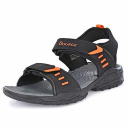 Bourge Men's Black and Orange Floaters-7 UK (41 EU) (8 US) (Grada-35)