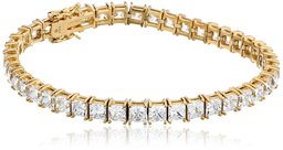 Yellow Gold Plated Silver Princess-Cut Tennis Bracelet made with Swarovski Zirconia (5mm), 7.25