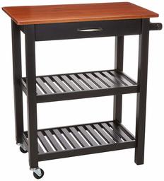 AmazonBasics Multifunction Rolling Kitchen Cart Island with Open Shelves - Cherry and Black