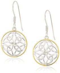 Orecchini pendenti in argento Sterling a forma di nodo celtico,Placcato in argento bicolore e oro giallo.