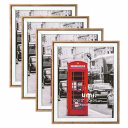 UMI. Essentials 10x8 Photo Frames Rustic Picture Frame with White Border for Wall Hanging or Tabletop Decor, Brown, 4 Pack