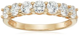 10k Gold 7-Stone Round cut Made with Swarovski Zirconia Ring, Size 8