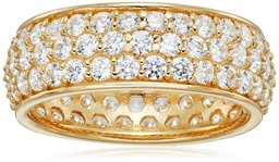 Yellow Gold-Plated Sterling Silver Swarovski Zirconia Three-Row Pave Round Cut Ring, Size 6