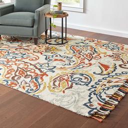 Amazon Brand – Stone & Beam Swirling Paisley Farmhouse Motif Wool Area Rug, 8 x 10 Foot, Multi