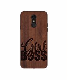 Amazon Brand - Solimo Designer Girl Boss On Wood 3D Printed Hard Back Case Mobile Cover for LG Q7