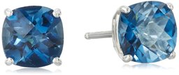 Amazon CollectionSterling Silver Cushion Checkerboard Cut London Blue Topaz Studs (6mm)