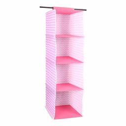 Amazon Brand - Solimo Printed Fabric Hanging Closet Organiser, 4 Shelves, Pink