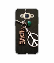 Amazon Brand - Solimo Designer Love and Peace UV Printed Soft Back Case Mobile Cover for Samsung Galaxy J2