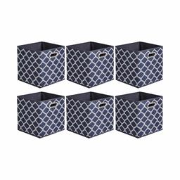 AmazonBasic Collapsible Fabric Storage Cubes with Oval Grommets - 6-Pack, Trellis