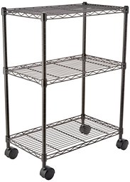 AmazonBasics 3-Shelf Shelving Unit on Wheels – Black