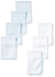 Moon and Back Baby Set of 7 Organic Burp Cloths, Blue Sky, One Size