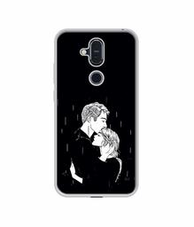 Amazon Brand - Solimo Designer Couples Standing in Rain UV Printed Soft Back Case Mobile Cover for Nokia 8.1