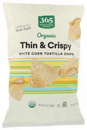 365 EVERYDAY VALUE Organic White Corn Tortilla Chips Thin and Crispy, 12 OZ