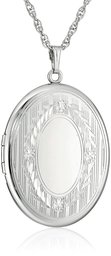 Sterling Silver Extra-Large Engraved Oval Locket Necklace, 22