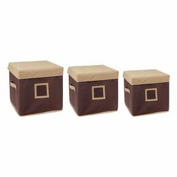 Amazon Brand - Solimo Fabric Storage Box with Lid Set, 3 Piece, Beige and Brown