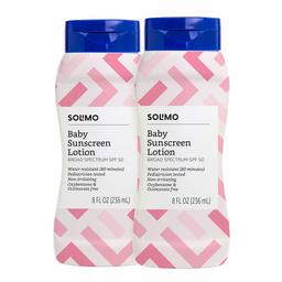 Amazon Brand - Solimo Baby Sunscreen SPF 50, Reef Friendly (Octinoxate & Oxybenzone Free), 8 Fluid Ounce (Pack of 2)