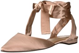 The Fix Amazon Brand Women's Priscilla Pointed Toe Lace-up Ballet Flat, Petal Blush Satin, 9 B US