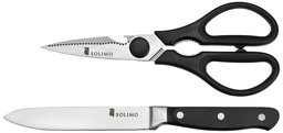 Amazon Brand - Solimo Premium High-Carbon Stainless Steel Detachable Kitchen Shears and Knife Set, 2-Pieces, Silver