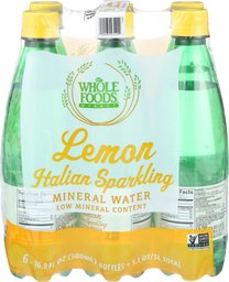 Whole Foods Market, Lemon Sparkling Mineral Water, 16.9 Fl Oz, 6 Count