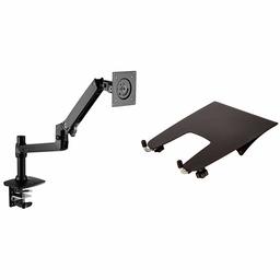 AmazonBasics Premium Single Monitor Stand - Lift Engine Arm Mount, Aluminum - Black Bundle with AmazonBasics Notebook Laptop Stand Arm Mount Tray