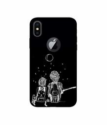 Amazon Brand - Solimo Designer Couples Sitting at Dark 3D Printed Hard Back Case Mobile Cover for Apple iPhone X (Logo Cut)