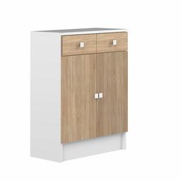 AmazonBasics 2-Door 2-Drawer Bathroom Storage Cabinet, 60 x 29.6 x 81.5 cm, White/Light Brown Oak-Effect