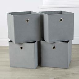 AmazonBasics Foldable Canvas Storage Cube 4 Piece, Grey