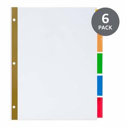 AmazonBasics 5-Tab Paper Binder Dividers, Insertable Multicolor Big Plastic Tabs