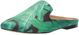 Amazon Brand - The Fix Women's Dalyah Closed Toe Loafer Slide, Black Leafy Palm Print Satin, 7.5 B US