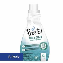 Amazon Brand - Presto! Concentrated Liquid Laundry Detergent, Free & Clear, 384 Loads (6-pack, 48 Fl Oz/64 Loads Each)