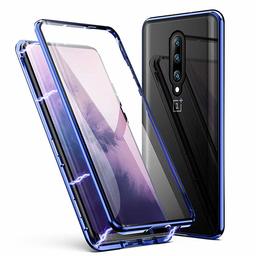 Amazon Brand - Solimo Magnetic Metal Frame Mobile Cover (Bumper Glass Back) for OnePlus 7 Pro (Blue)