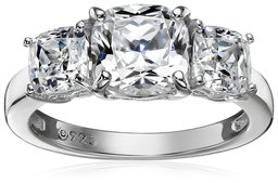 Platinum-Plated Sterling Silver Cushion-Cut 3-Stone Ring made with Swarovski Zirconia (3 cttw), Size 5