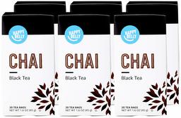 Amazon Brand - Happy Belly Tea Bags, Chai Black, 20 Count (Pack of 6) (Previously Solimo)