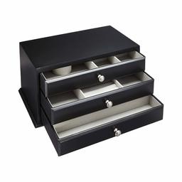 AmazonBasics Wooden Jewelry/Watch Box with Solid Top - 3-Drawer, Black