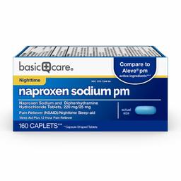 Amazon Basic Care Naproxen Sodium PM, 220 mg/ Diphenhydramine Hydrochloride, 25 mg Tablets, Pain Reliever (NSAID)/Nighttime Sleep-aid, 160 Count