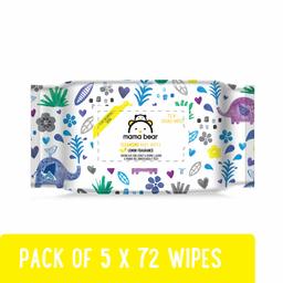 Amazon Brand - Mama Bear Cleansing Baby Wet Wipes, Lemon - 72 Pcs (Pack of 5)