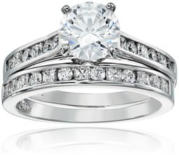 [Find] Amazon Collection Platinum Plated Silver Swarovski Zirconia Use Round Channel Ring Set