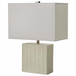 Amazon Brand – Stone & Beam Modern Square Textured Lamp With LED Light Bulb - 15 x 8 x 20.3 Inches, White