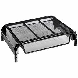 AmazonBasics – Soporte de metal para monitor de computadora con cajón organizador, color negro (renovado)