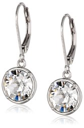 Sterling Silver White Round Leverback Dangle Earrings Made with Swarovski Crystal