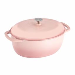 AmazonBasics SXO-7QTQF Oval Enameled Cast Iron Dutch Oven-7-Quart, Light Pink, 327259140