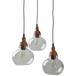 Amazon Brand – Rivet Glass Mid Century Modern 3 Pendant Chandelier Fixture With 3 Vintage Light Bulbs - 14.25-60 Inch Cord, Brown and Black