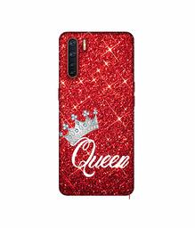 Amazon Brand - Solimo Designer Queen On Red Glitter 3D Printed Hard Back Case Mobile Cover for Oppo A91