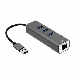 AmazonBasics 3-Port USB 3.0 Hub with RJ45 Gigabit Ethernet Port, Aluminum, Grey