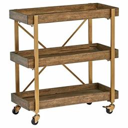 Amazon Brand – Rivet 3-Tiered Rustic Metallic Rolling Wood and Metal Bar Cart, 29.9