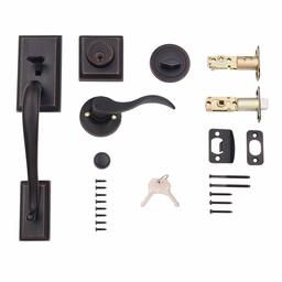 AmazonBasics Modern Handle Set and Deadbolt, Left-Hand Wave Door Lever, Oil Rubbed Bronze, Matte Black