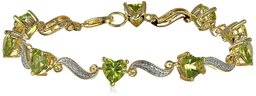 Yellow Gold Flashed Sterling Silver Peridot and Diamond Accent Heart Wave Bracelet, 7.25