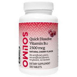 Amazon Brand - Solimo Quick Dissolve Vitamin B12 2500mcg, Natural Cherry Flavor, 300 Tablets, Ten Month Supply